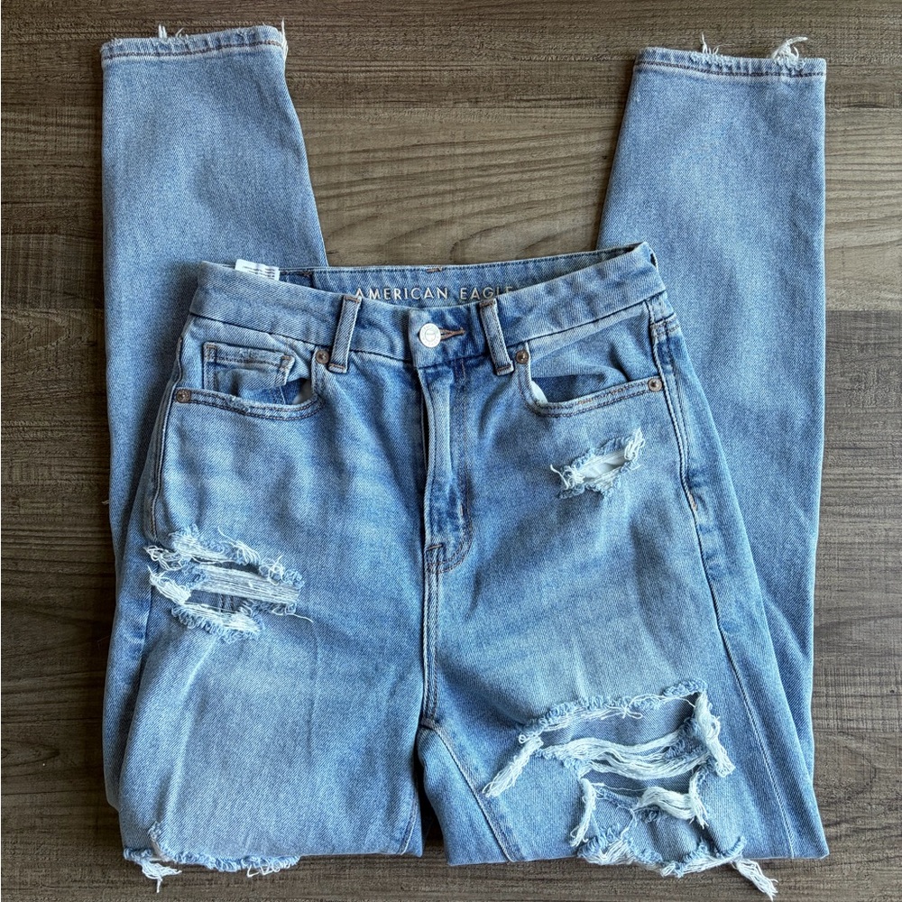 American Eagle Outfitters Women's Light Blue Distressed Skinny Jeans